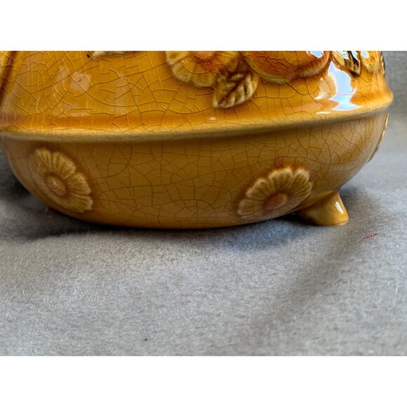 Vintage Japanese 70s Three-Toed Teapot With Fruit & Flower Design - Picture 3 of 15